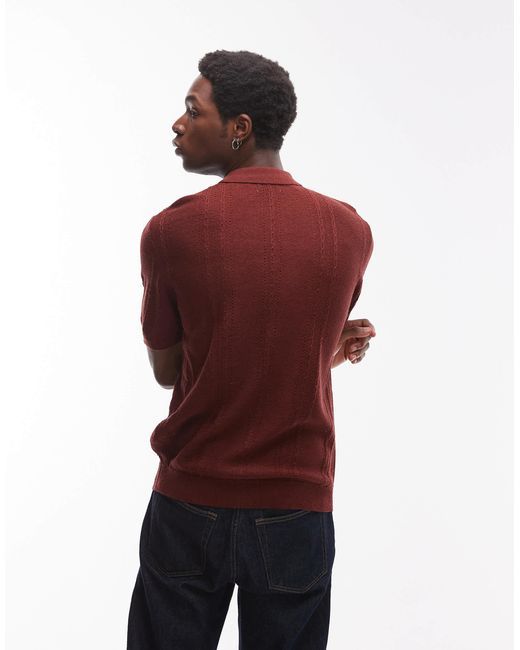 Polo manches courtes en maille texturée à col zippé Topman pour homme en coloris Red
