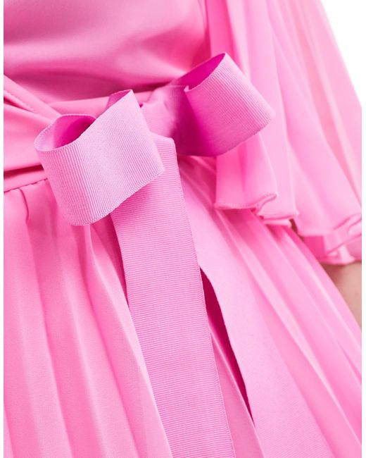 ASOS Asos Design Curve Exclusive Pleated Midi Dress With Kimono Sleeve And Tie Waist in Pink Lyst Canada