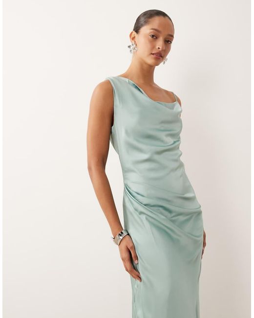TFNC London Green Bridesmaids Satin One Shoulder Maxi Dress
