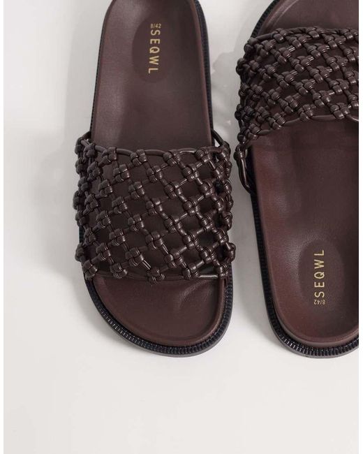 SEQWL Brown Kidman Woven Sliders for men