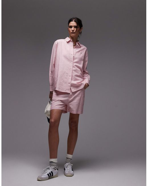 Tommy Hilfiger Pink – leinenhemd mit und weißen streifen