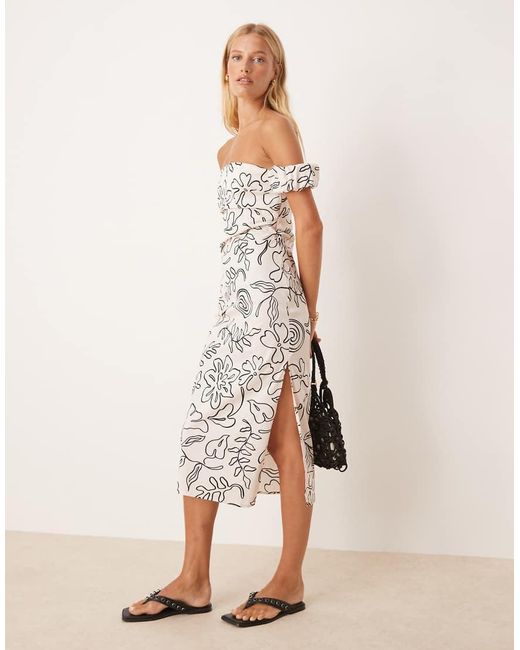 Mango Natural Off Shoulder Midi Dress