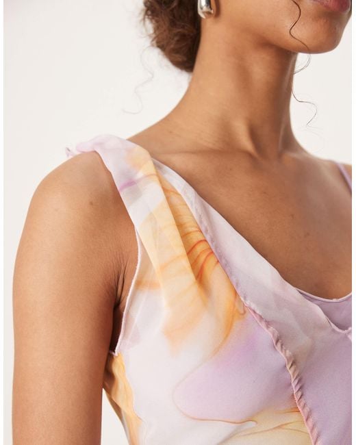 Mango Pink – maxi-trägerkleid mit u-ausschnitt und verschwommenen blumenmuster
