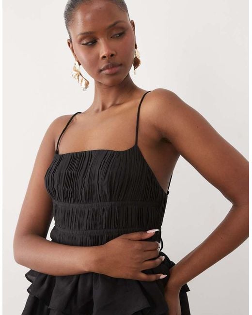 ASOS Black Pleated Bodice Maxi Dress With Tiered Waist