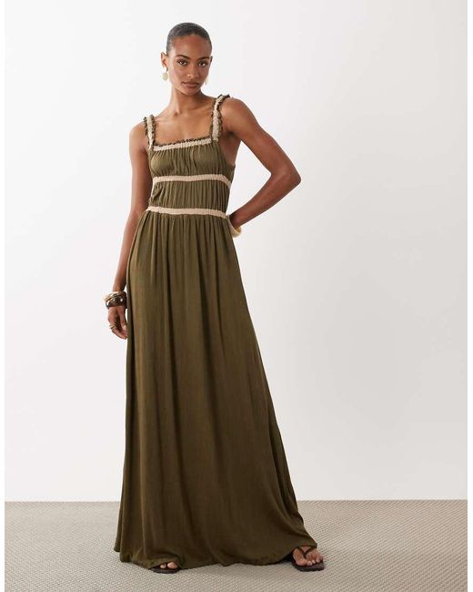 ASOS Multicolor Shirred Contrast Binding Midi Dress