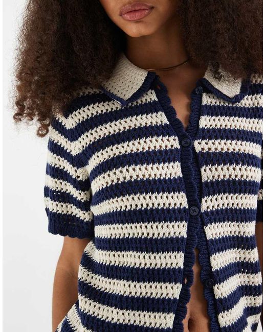 Gap Blue Cotton Crochet Cropped Shirt