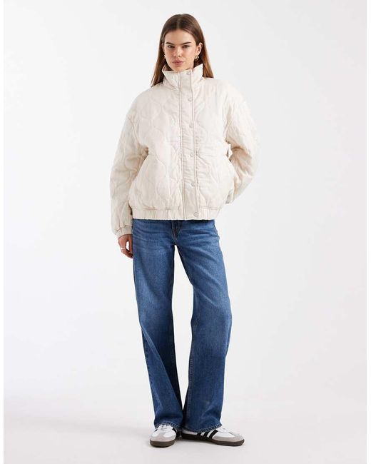 ASOS Natural Quilted Bomber Jacket With Yoke Detail