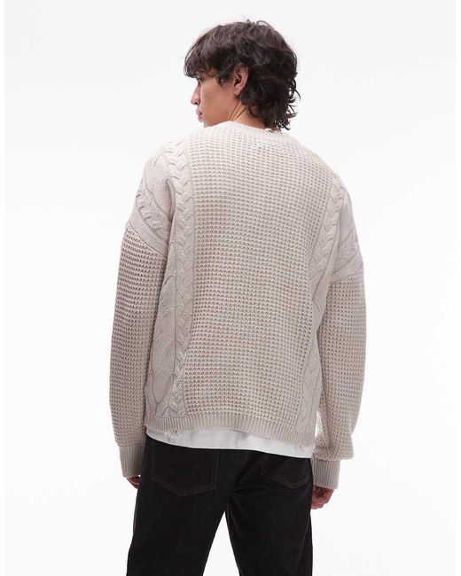 AllSaints Gray Tenter Crew Neck Cable Knit Jumper for men