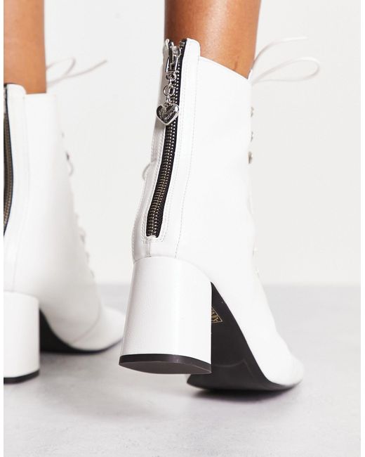 Love Moschino White Lace Up Boots With Zip Back