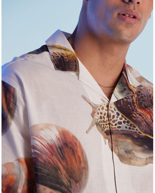 ASOS White Oversized Revere Shirt With Snail Print for men