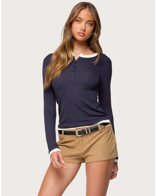 Edikted Blue Contrast Layered Look Henley Top