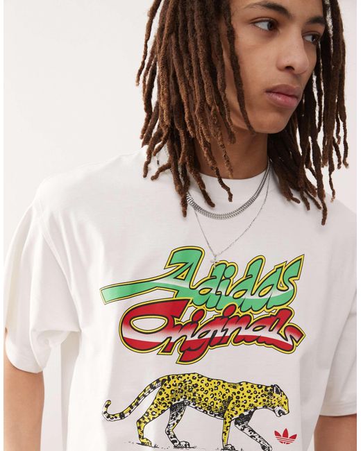 T-shirt à motif léopard graphique Adidas Originals pour homme en coloris White