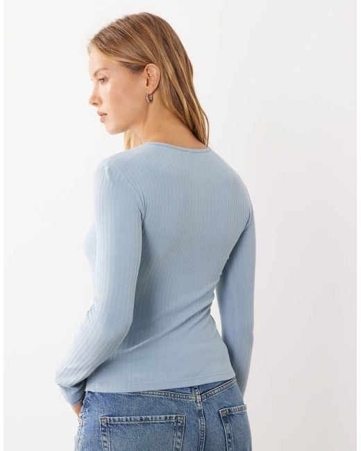 Miss Selfridge Blue Brushed Rib Lace Cuff Cardigan