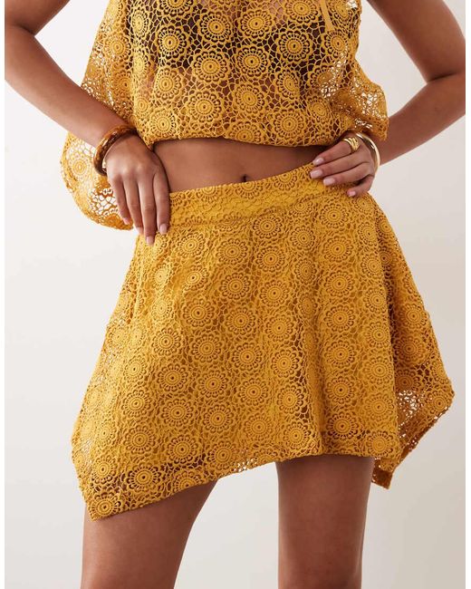 Noughts & Kisses Natural Crochet Mini Skirt