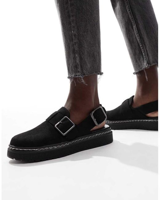 London Rebel Black Robin Sling Back Mules
