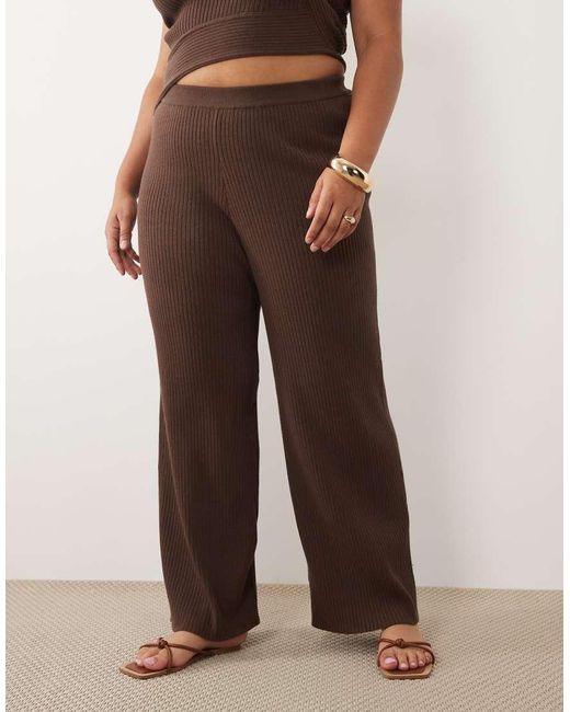ASOS Brown Asos Design Curve Rib Knit Straight Leg Trouser Co-Ord