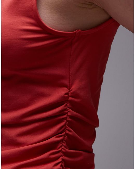 TOPSHOP Red Jersey Funnel Neck Sleeveless Top