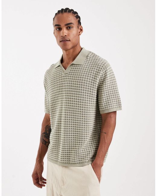Jack & Jones Gray Split Neck Knitted Polo for men