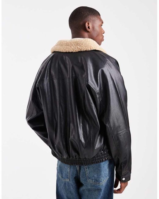 Chaqueta De Aviador Negra Con Solapas De Borreguito De ASOS de hombre de color Black
