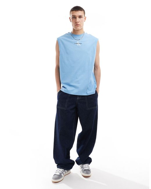 Calvin Klein Blue Monologo Sleeveless T-shirt for men