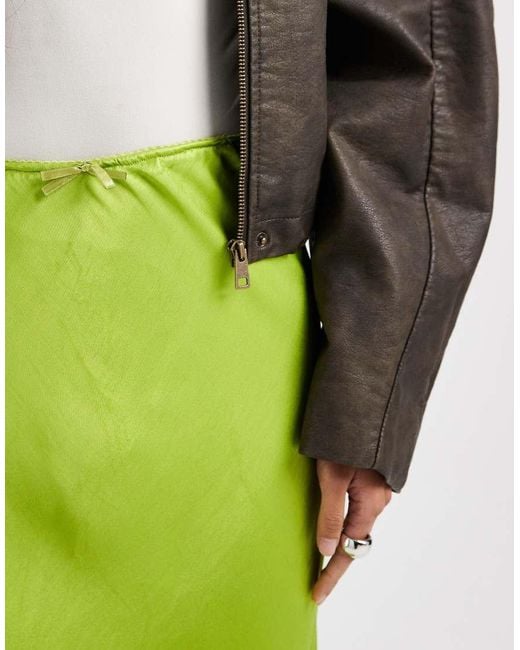 Miss Selfridge Green Satin Bias Bow Maxi Skirt