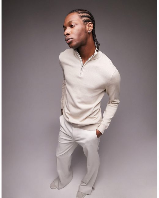TOPMAN Essential Knitted 1 4 Zip Jumper in Gray for Men Lyst