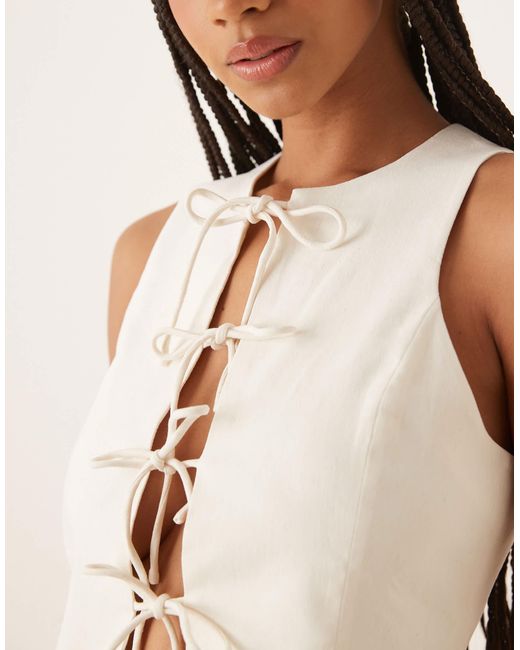 Mango Natural Tie Front Linen Mix Waistcoat Co-ord