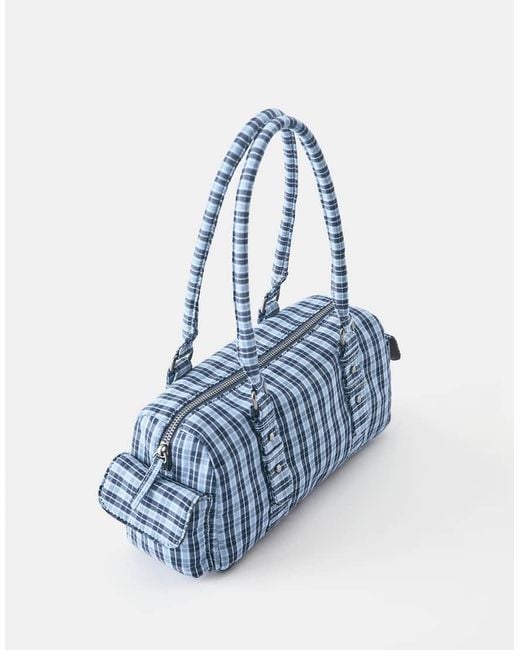 Pull&Bear Blue Check Print Shoulder Bag