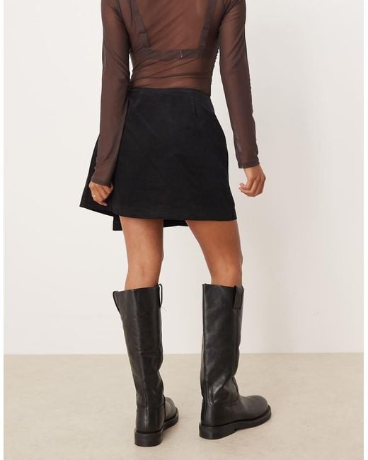 Nobody's Child Petite Black Sofia Wrap Front Mini Cord Skirt