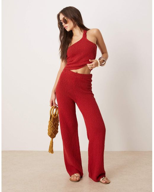 Top asymétrique d'ensemble en maille effet flammé et détail torsadé ASOS en coloris Red