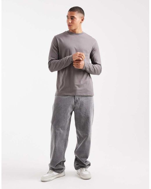 ASOS Gray Essentials Regular Fit Long Sleeve T-shirt for men
