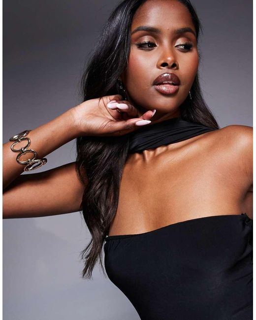 Fashionkilla Blue Exclusive Double Sculpted Slinky Scarf Detail Maxi Dress