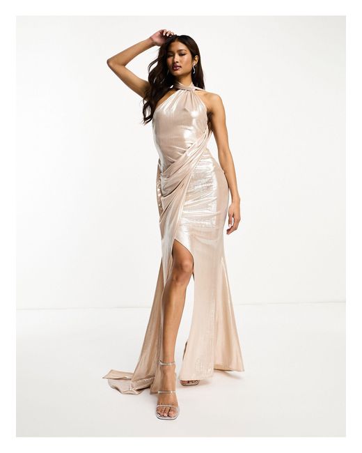 ASOS Natural One Shoulder Draped Maxi Dress With Tie Detail