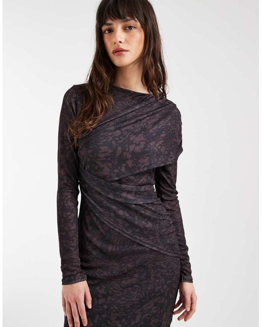 ASOS Blue Long Sleeve Wrap Detail Midi Dress