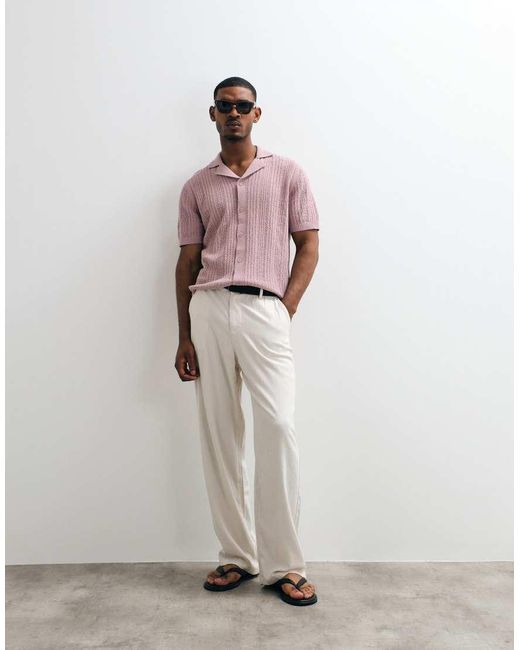ASOS Pink Relaxed Knitted Textured Button-through Shirt for men
