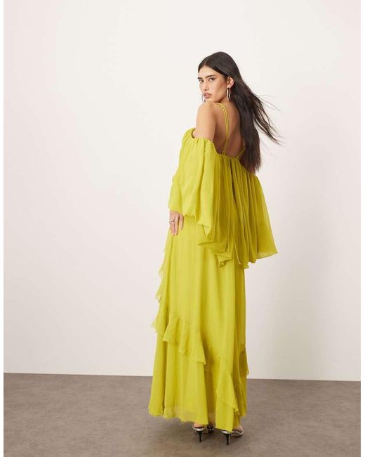 Vestito Midi Lime Con Spalle Scoperte E Volant di ARRANGE in Yellow