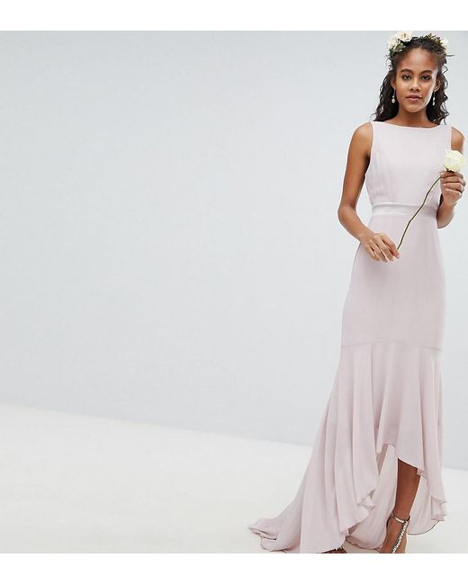 Tfnc London Wedding Bow Back Maxi Dress With High Low Hem In Brown