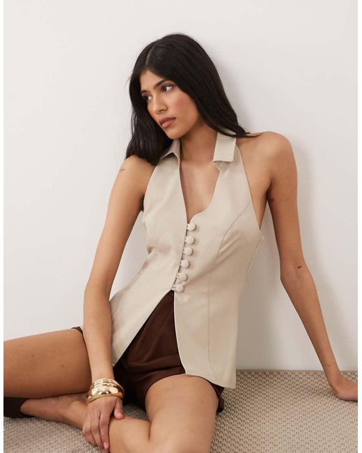 Miss Selfridge Elegante Haltertop in het Natural