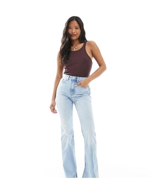 Stradivarius Blue Petite D74 Flare Slit Jean