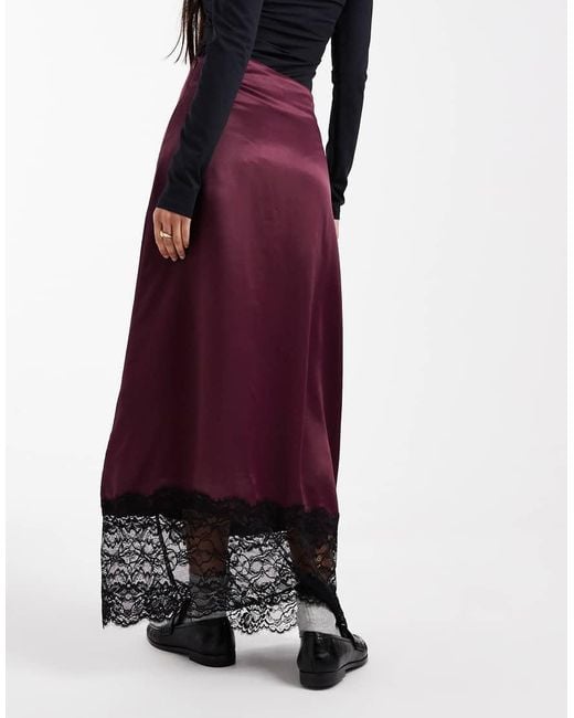 Miss Selfridge Purple Satin And Lace Bias Maxi Skirt