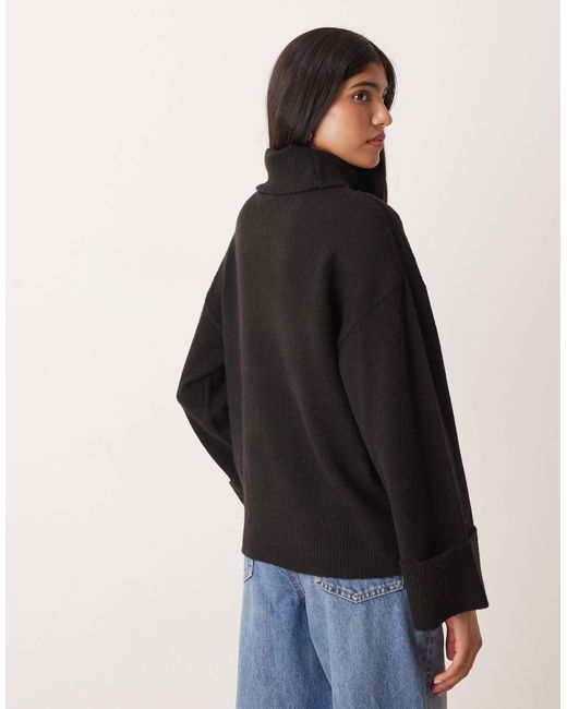 Vila Black Roll Neck Knitted Jumper With Cuff Detail