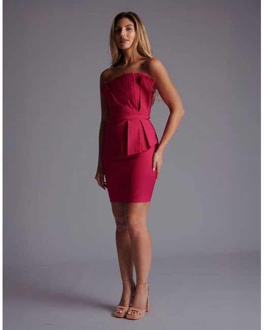 Vesper Red Pleated Strapless Mini Dress