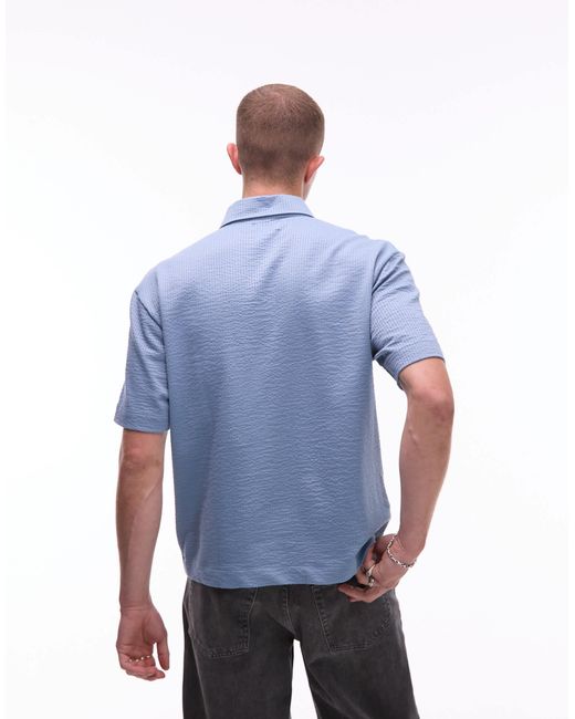 Topman – kastiges oversize-polohemd aus seersucker in Blue für Herren