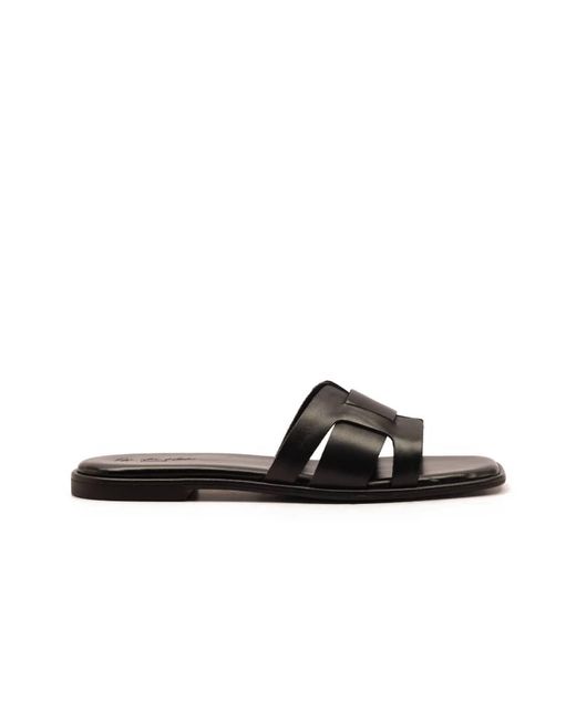 OFF THE HOOK Black Heath Leather Slip On Flat Sandals