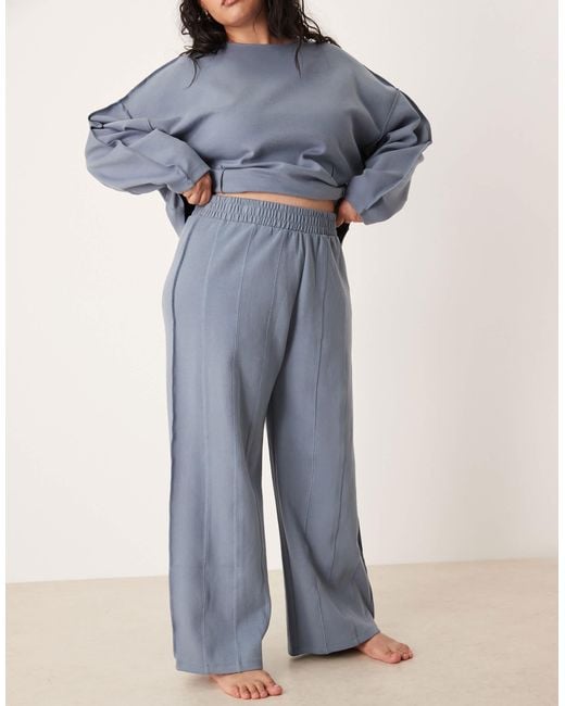 ASOS Blue Asos Design Curve Interlock Super Wide Leg jogger With Seam Detail