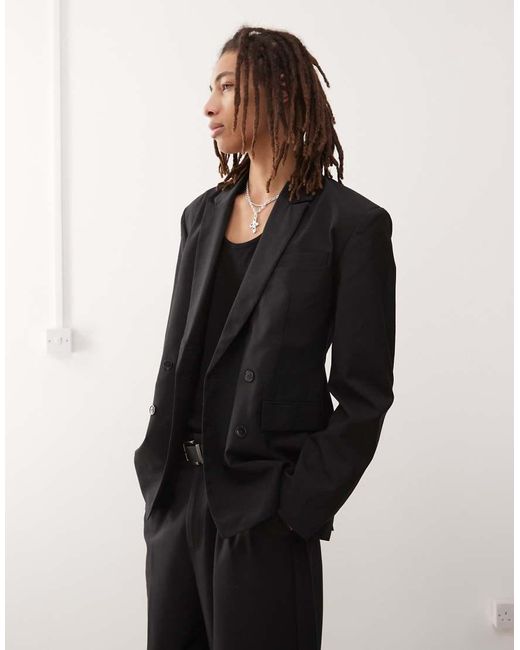 Weekday Black Fabio Fitted Double Breasted Blazer for men