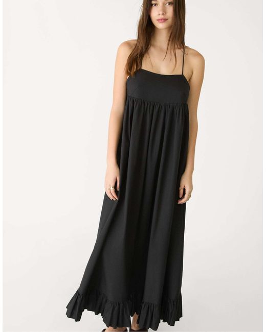 Stradivarius Black – langes kleid aus popeline