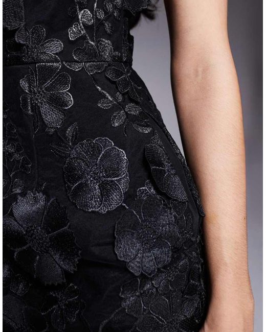 Jarlo Blue Carmen 3D Floral Lace Halter Neck Mini Dress