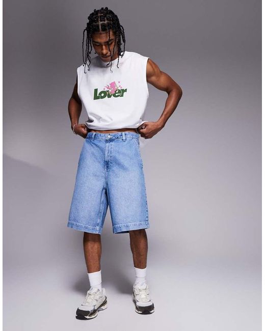 ASOS Denim Jort Met Lange Lengte in het Blue voor heren