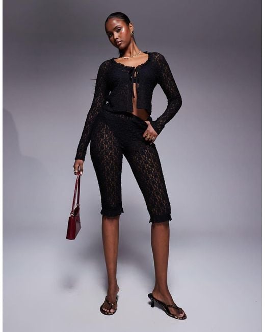 ASOS Blue Co-Ord Lace Capri Pants With Ruffle Edge